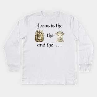 Jesus is the Lion, the Lamb, & G.O.A.T. - Black, Unisex Christian Cotton T-Shirt, Stylish Black Imagery, Trendy Spiritual Shirt, Christian Apparel, Comy, Soft Kids Long Sleeve T-Shirt
